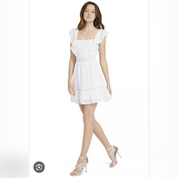Alice + Olivia Remada White Eyelet Cotton Ruffle Dress  Size 4 NWT - Picture 1 of 9